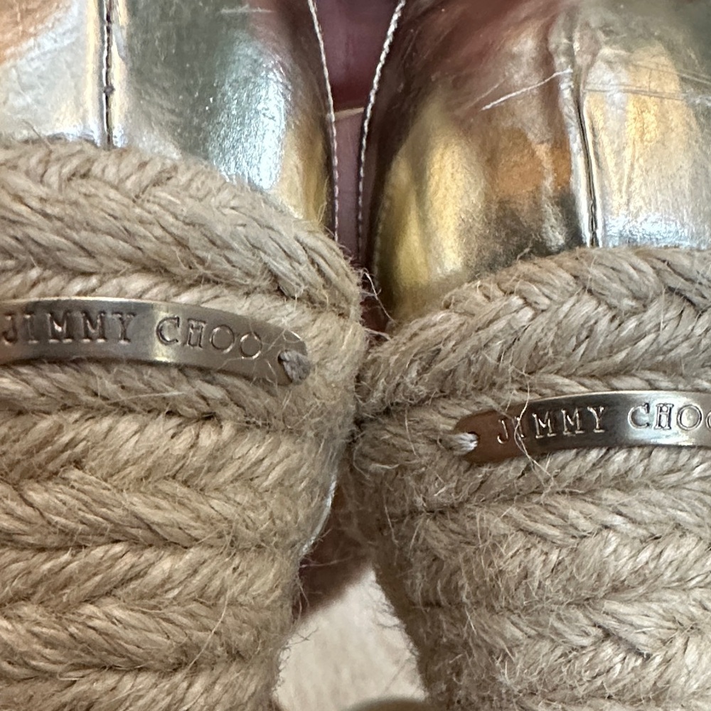 Jimmy Choo Metallic Gold Wedge Sandals - Picture 5 of 9